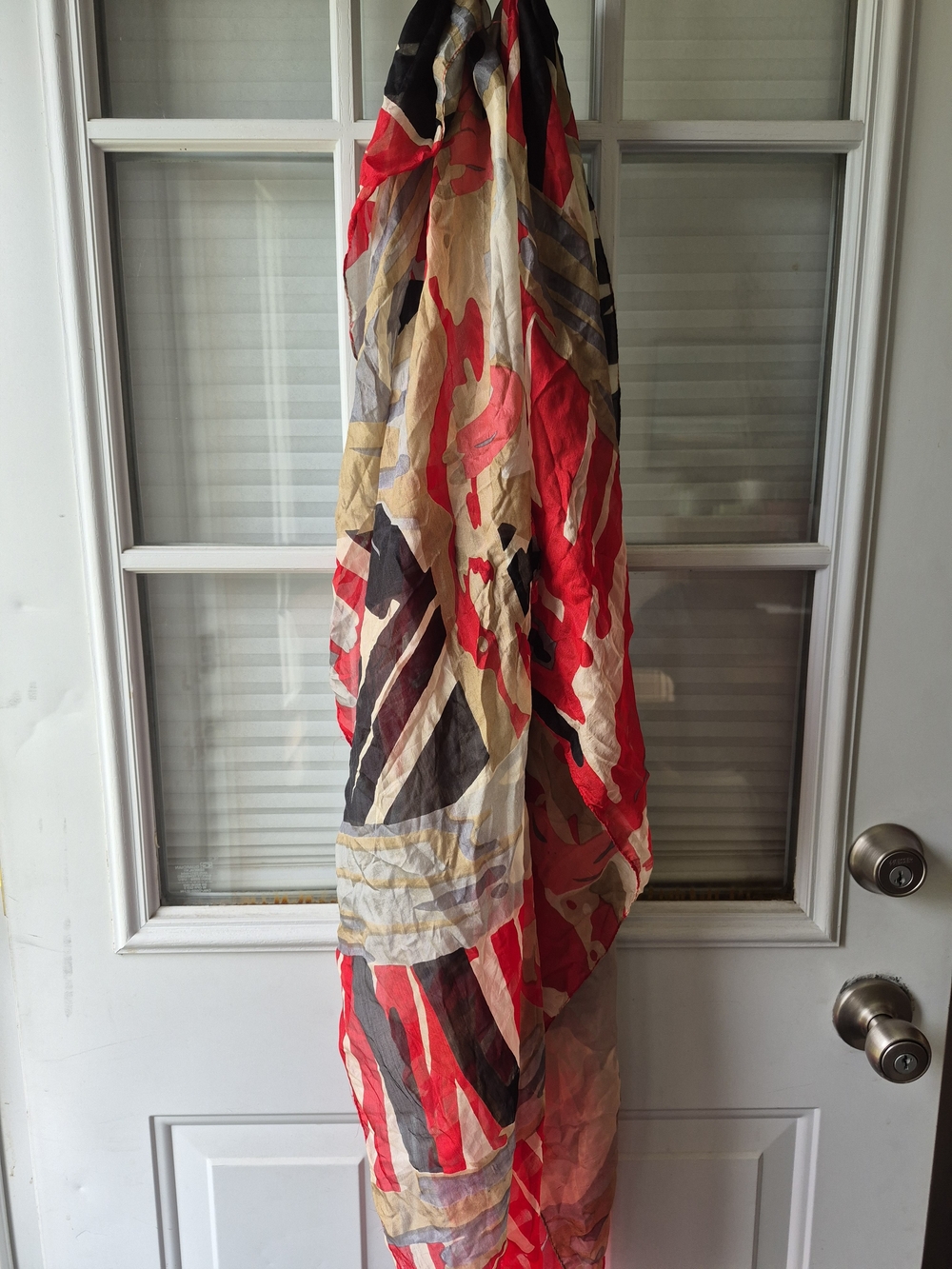 Aphorism Red Cream & Black Abstract Silk Scarf